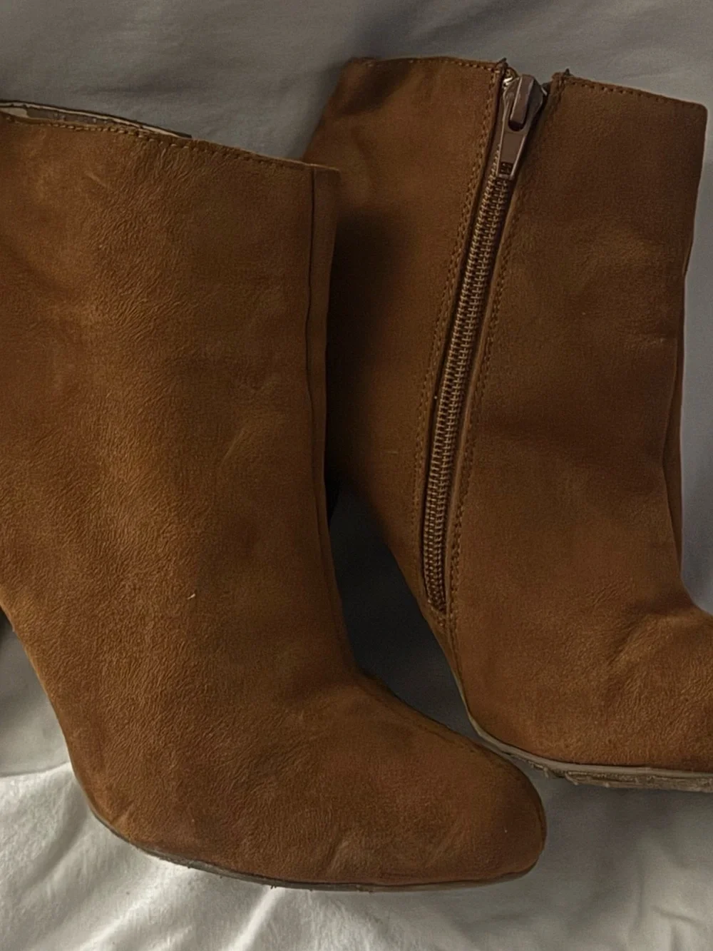 Bamboo Brown Faux Suede Block Heel Ankle Booties